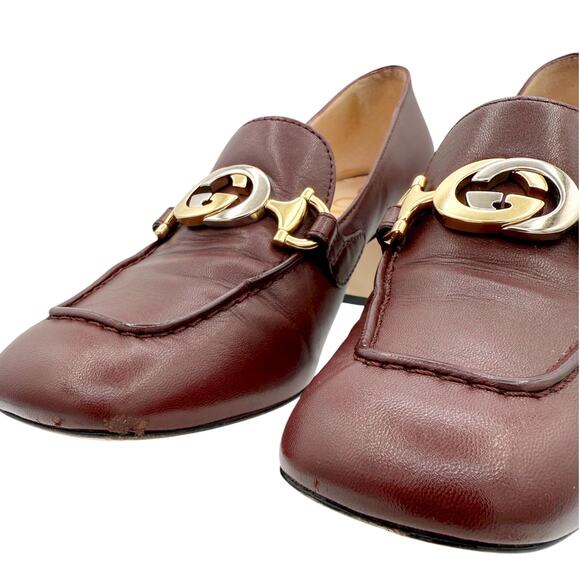 Gucci Zumi Interlocking GG Loafer Pumps EU 37 US 7 Bordeaux Burgundy Block Heel - Picture 5 of 15